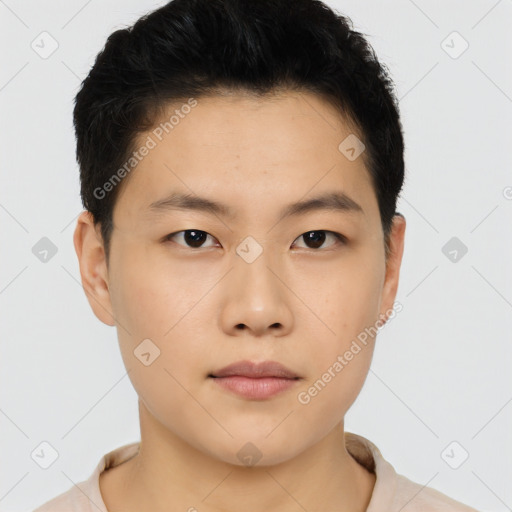 Neutral asian young-adult male with short  black hair and brown eyes