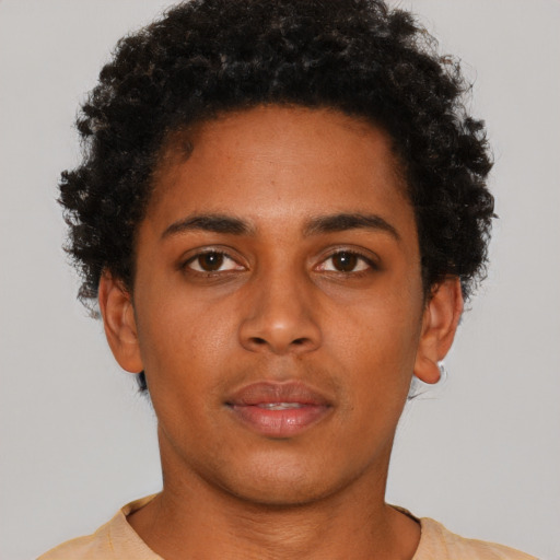 Neutral black young-adult male with short  brown hair and brown eyes