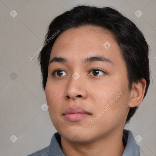 Neutral asian young-adult male with short  black hair and brown eyes