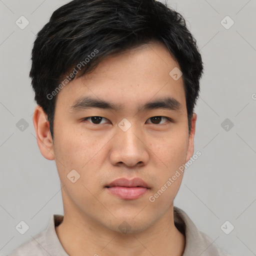 Neutral asian young-adult male with short  black hair and brown eyes