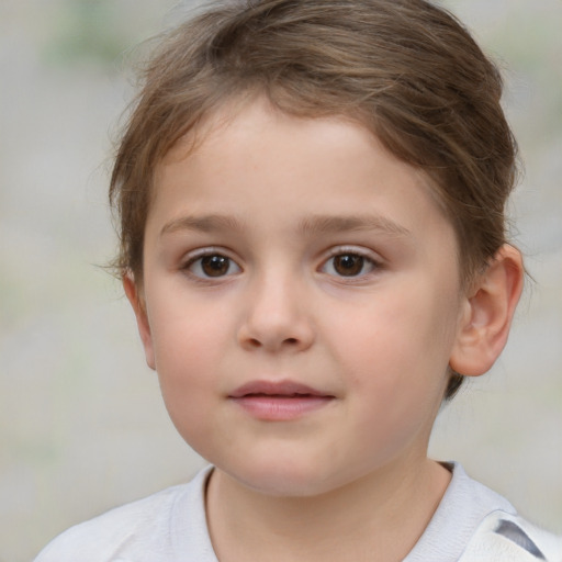 Neutral white child female with short  brown hair and brown eyes