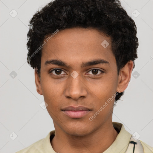 Neutral latino young-adult male with short  brown hair and brown eyes