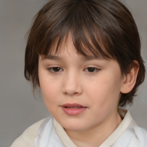 Neutral white child female with medium  brown hair and brown eyes