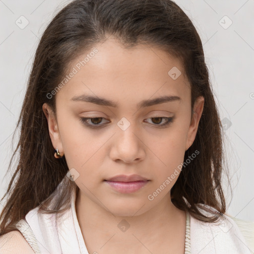 Neutral white child female with medium  brown hair and brown eyes