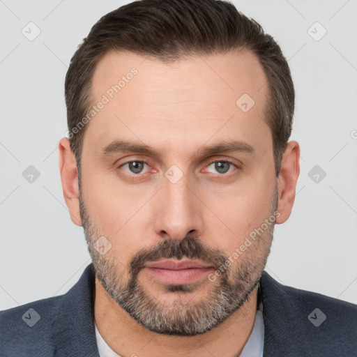 Neutral white adult male with short  brown hair and brown eyes