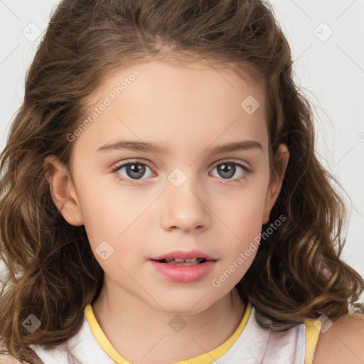 Neutral white child female with medium  brown hair and brown eyes