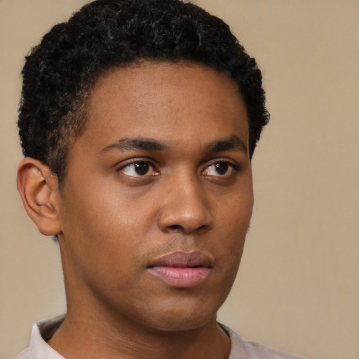 Neutral black young-adult male with short  brown hair and brown eyes