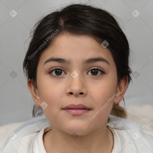 Neutral white child female with medium  brown hair and brown eyes