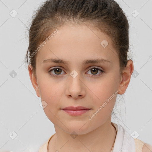 Neutral white child female with short  brown hair and brown eyes