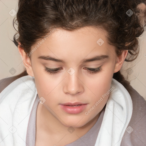 Neutral white child female with medium  brown hair and brown eyes