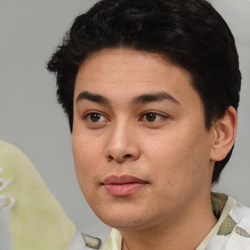 Neutral white young-adult male with short  black hair and brown eyes