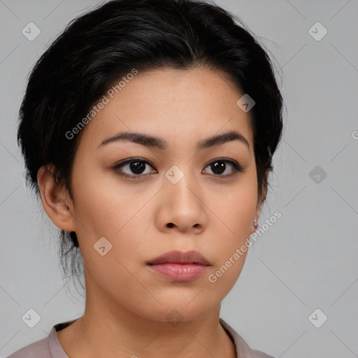 Neutral asian young-adult female with medium  black hair and brown eyes