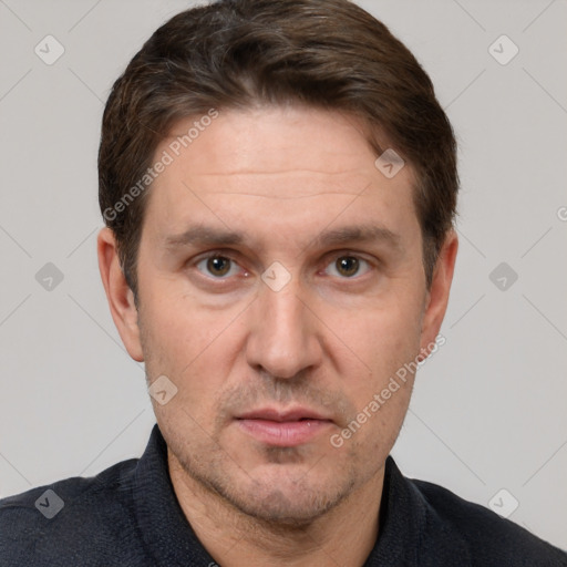 Neutral white adult male with short  brown hair and brown eyes