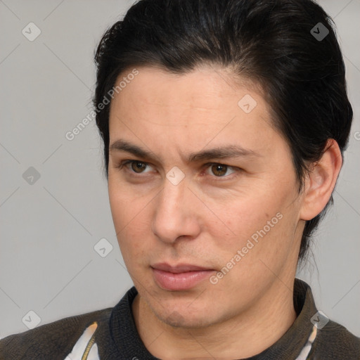 Neutral white adult male with short  brown hair and brown eyes