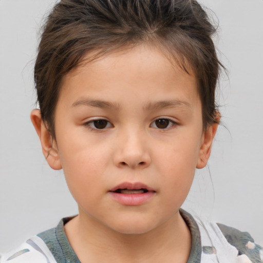 Neutral white child female with short  brown hair and brown eyes