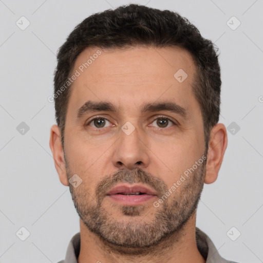 Neutral white adult male with short  brown hair and brown eyes