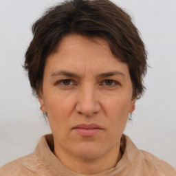 Neutral white adult female with short  brown hair and brown eyes