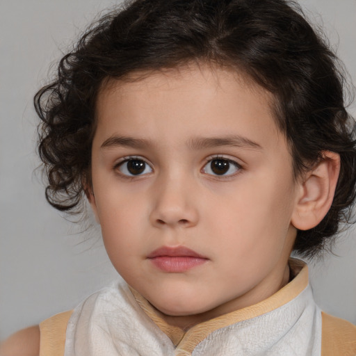 Neutral white child female with medium  brown hair and brown eyes