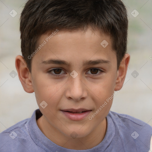 Joyful white child male with short  brown hair and brown eyes