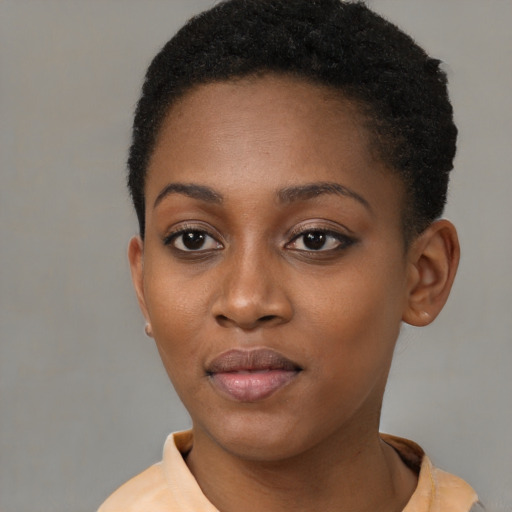 Neutral latino young-adult female with short  black hair and brown eyes