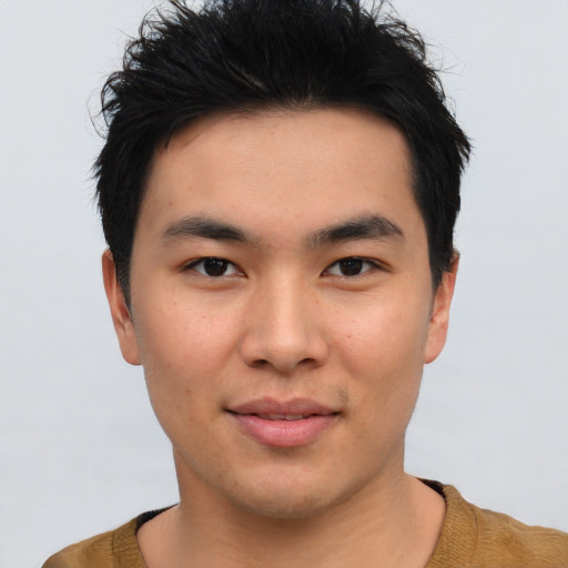 Neutral asian young-adult male with short  black hair and brown eyes