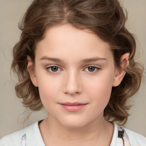 Neutral white child female with medium  brown hair and brown eyes