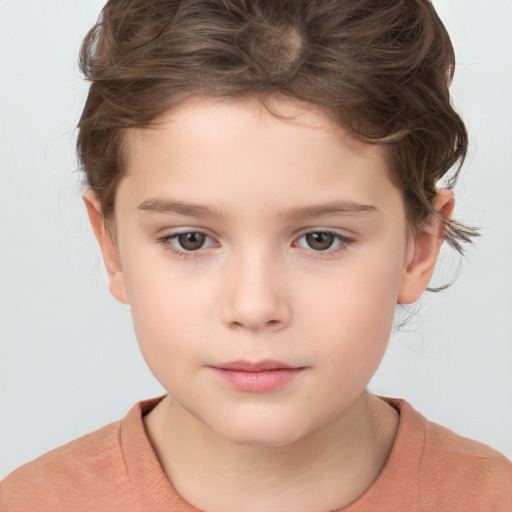 Neutral white child female with short  brown hair and brown eyes