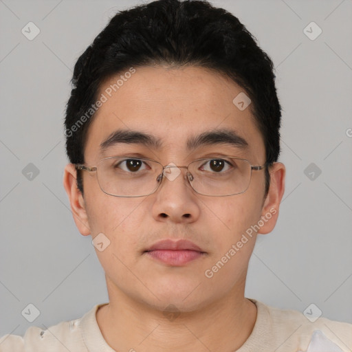 Neutral asian young-adult male with short  black hair and brown eyes