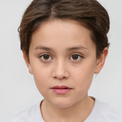 Neutral white child female with short  brown hair and brown eyes