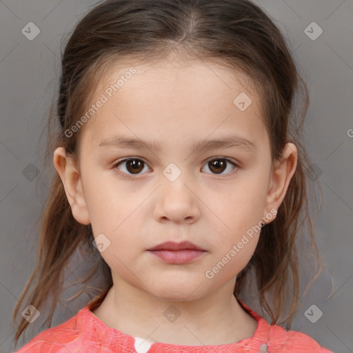 Neutral white child female with medium  brown hair and brown eyes