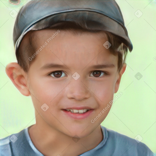 Joyful white child male with short  brown hair and brown eyes