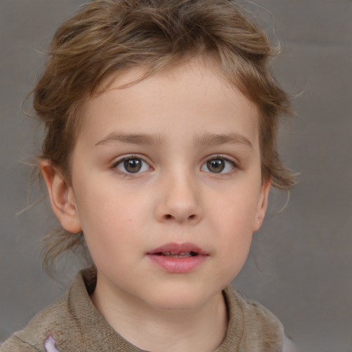 Neutral white child female with short  brown hair and brown eyes