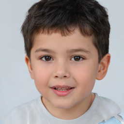Joyful white child male with short  brown hair and brown eyes
