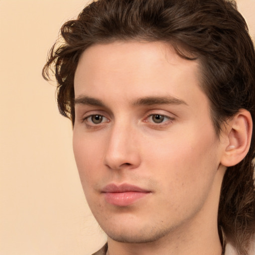 Neutral white young-adult male with medium  brown hair and brown eyes