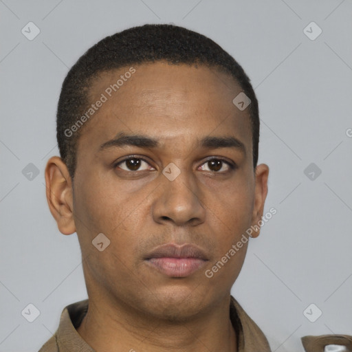 Neutral latino young-adult male with short  brown hair and brown eyes