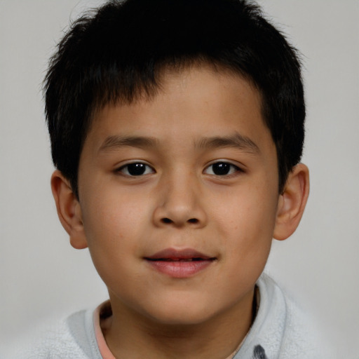 Neutral asian child male with short  brown hair and brown eyes