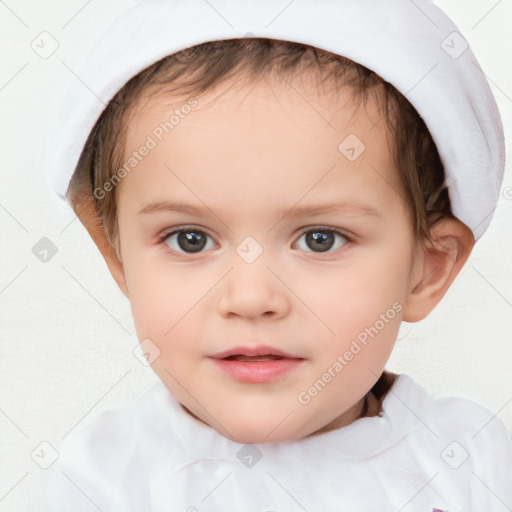 Neutral white child female with short  brown hair and brown eyes