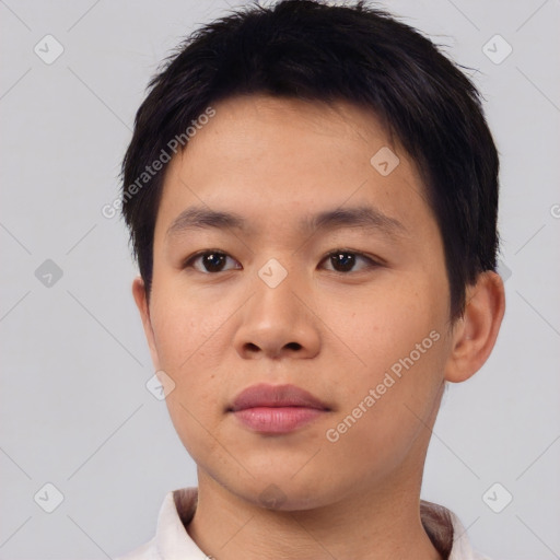 Neutral asian young-adult male with short  brown hair and brown eyes