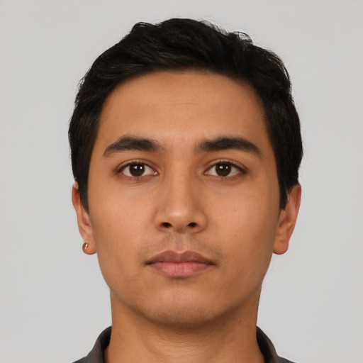 Neutral asian young-adult male with short  black hair and brown eyes