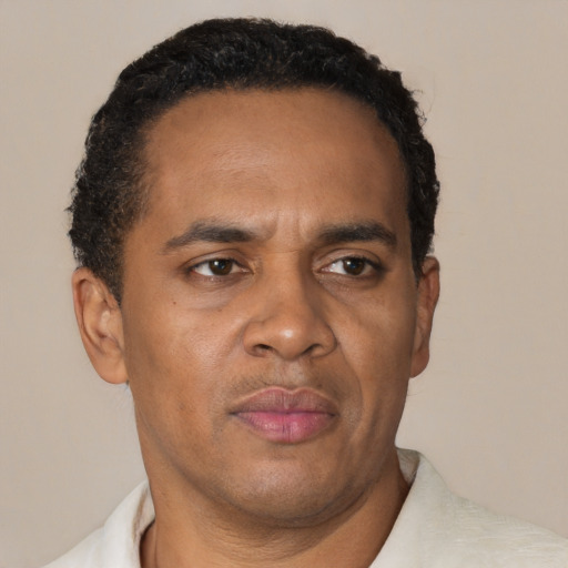 Neutral black adult male with short  brown hair and brown eyes