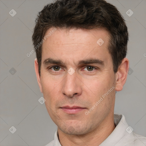 Neutral white adult male with short  brown hair and brown eyes