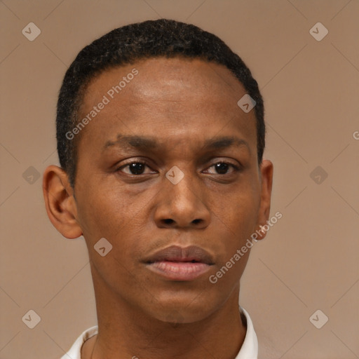 Neutral black young-adult male with short  brown hair and brown eyes