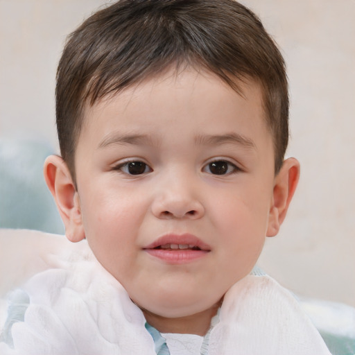 Joyful white child male with short  brown hair and brown eyes