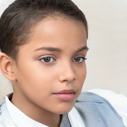 Neutral white child female with short  brown hair and brown eyes