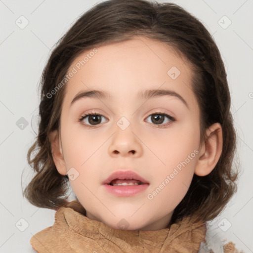 Neutral white child female with medium  brown hair and brown eyes