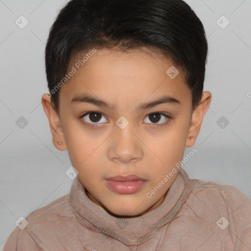 Neutral white child female with short  brown hair and brown eyes