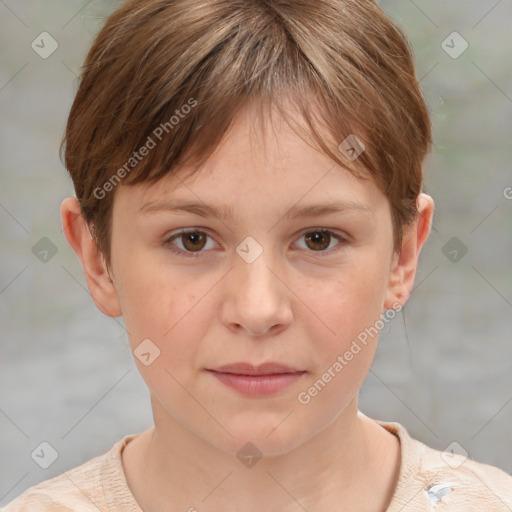 Neutral white young-adult female with short  brown hair and brown eyes