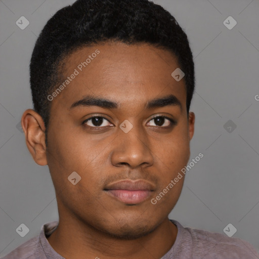 Neutral black young-adult male with short  brown hair and brown eyes