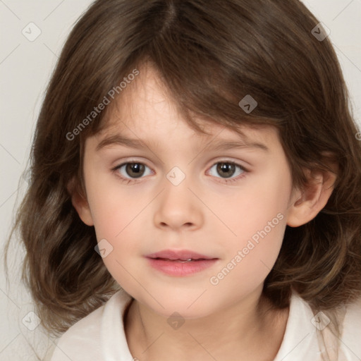 Neutral white child female with medium  brown hair and brown eyes