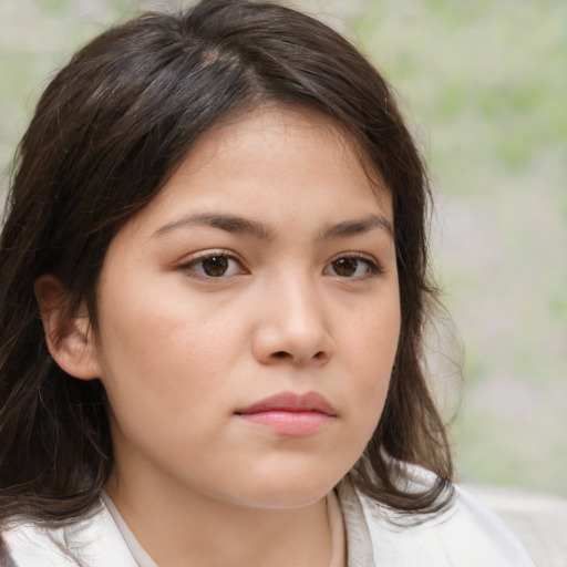 Neutral white child female with medium  brown hair and brown eyes